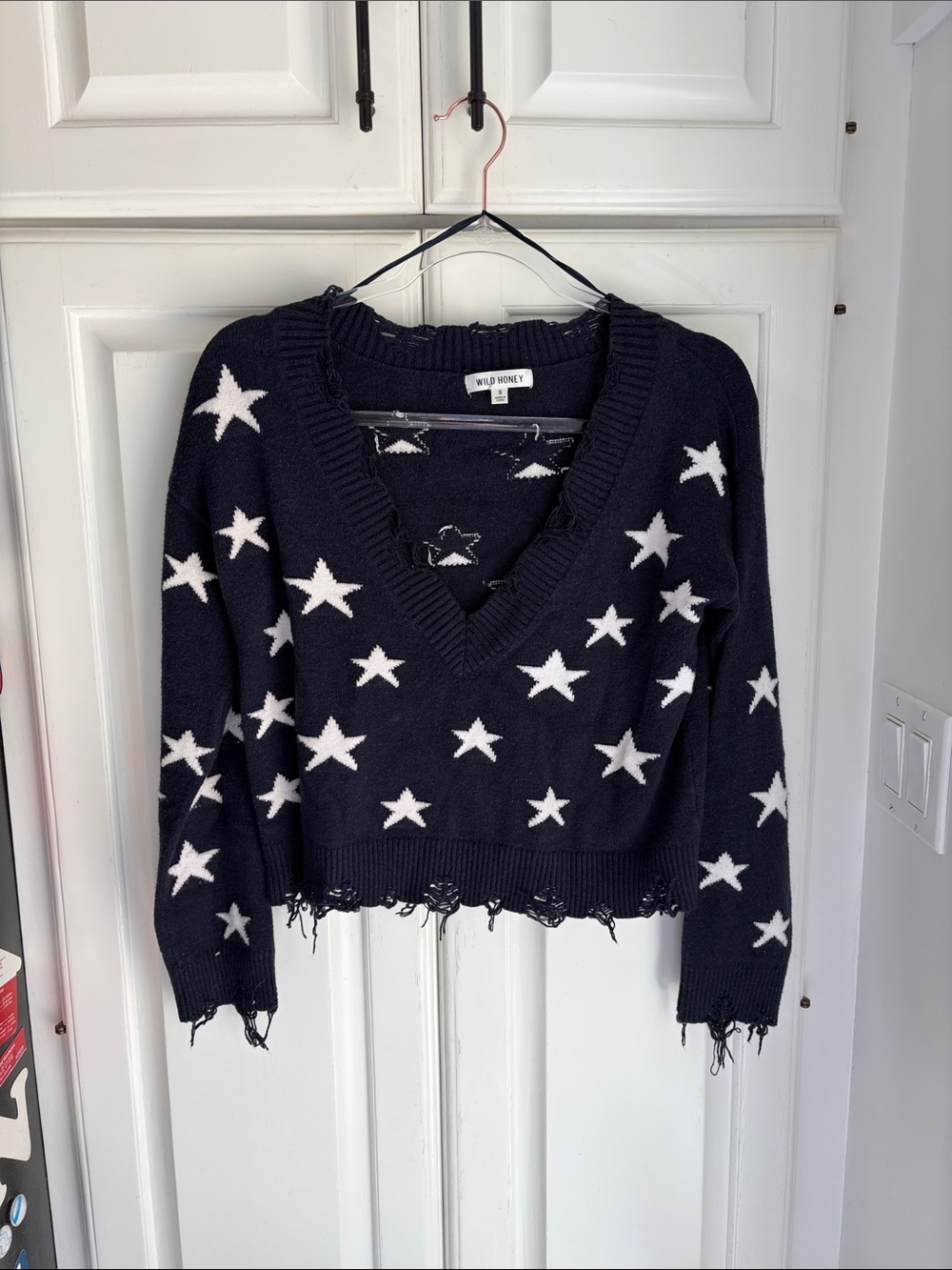 Wild Honey Black V-Neck Star Knit Sweater
